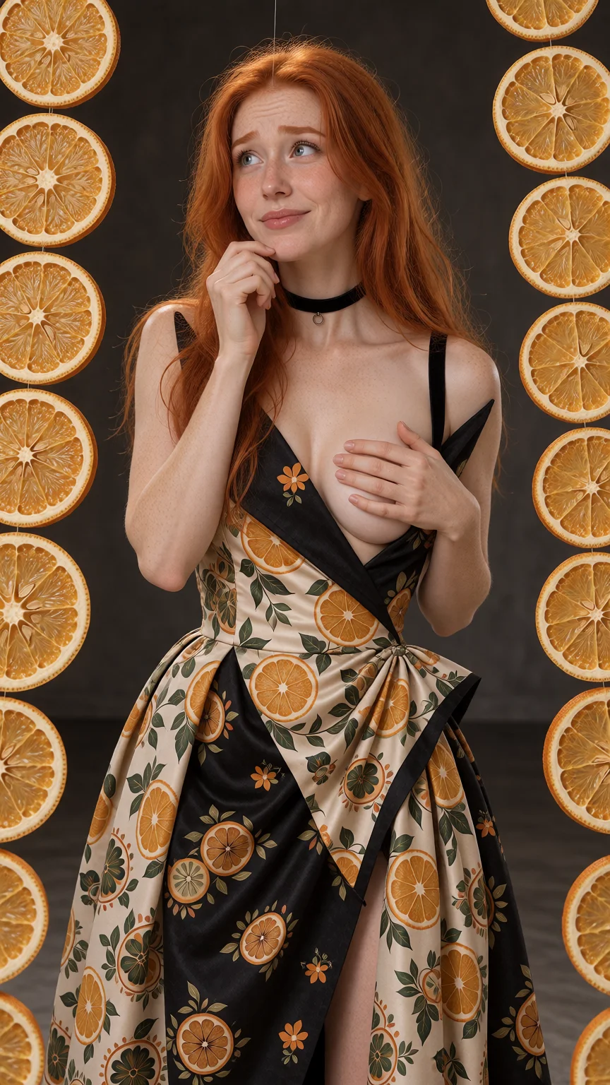 Adult woman in an orange-themed editorial portrait